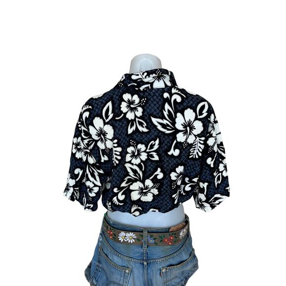 Hawaiian Shirt Hibiscus Button Down Crop Top One Size Boxy Coconutgirl Unique - Picture 4 of 6